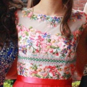 Sherri Hill Pink Embroidered flower prom dress